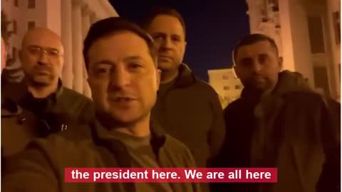 Ukraine President Zelensky records video from the street in central Kyiv
