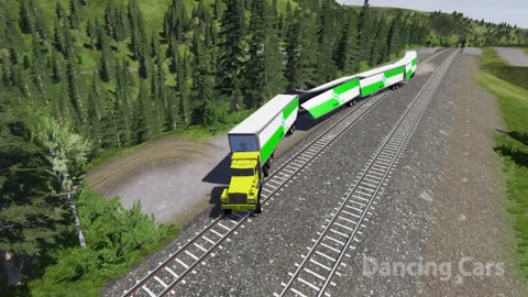 Long Giant Truck Accidents on Railway and Train is Coming BeamNG Drive