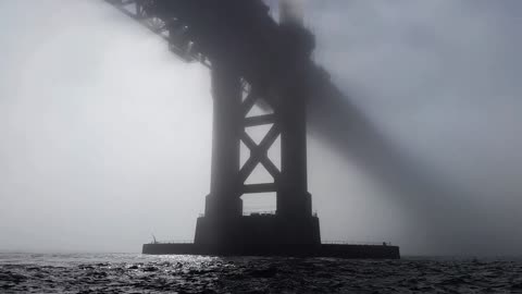 Under the Golden Gate Bridge in the fog