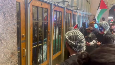 Hamas Supporters Attempt To Breach Doors At Grand Central Station To Reach Police Sheltering Inside