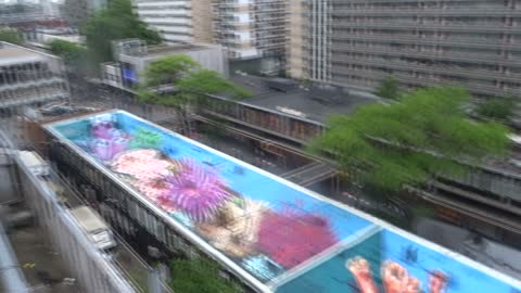 Rotterdam daken dagen op de Bijenkorf met zicht op de geschilderde Lijnbaan