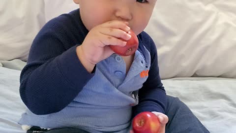 Baby goes bananas over apples