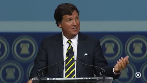 Tucker Carlson speaks at the Heritage Foundation days before the break from Fox News