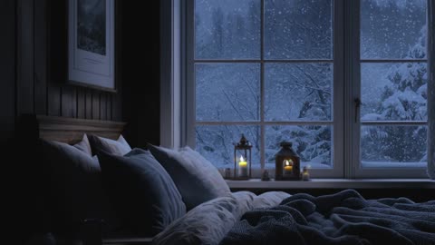 Cozy winter Ambience | Watch snow falling through the window view