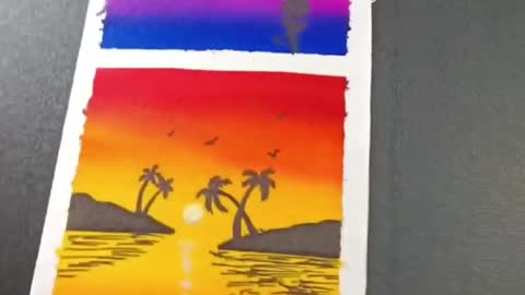 Moonlight night scenery vs sunset scenery painting with Doms brush pen