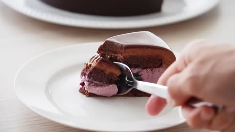 Chocolate Cherry Mousse Cake. Chocolate Mirror Glaze. Cherry Mousse