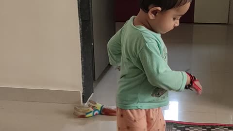 1 Year Old Toddler Walking Happily with new Shoes