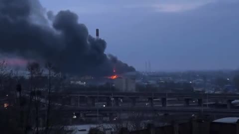 Fire at the Kiev thermal power plant after a rocket attack