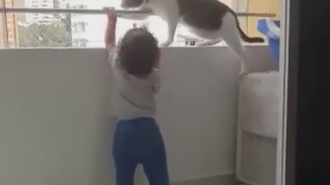 The cat who keeps an eye on the child