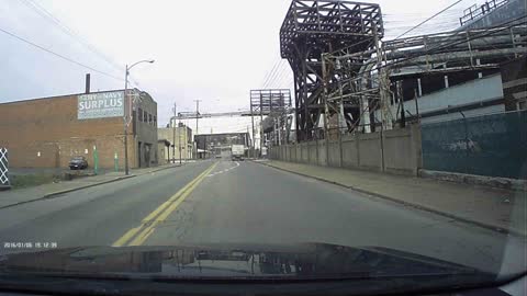 Dashboard Cam driving through Weirton, W.V. Weirton Steel Bridge