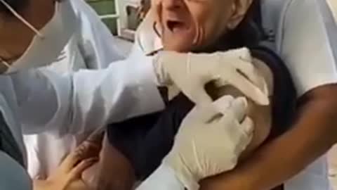 The old woman's reaction to vaccination