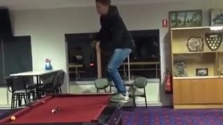 Collab copyright protection - kid tries pool table backflip