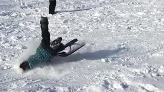 Collab copyright protection - girl sledding fall faceplant snow