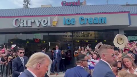 Huge Trump Crowd outside of Carvel Ice Cream Shop in Los Angeles, CA