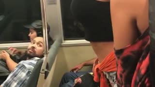 Girl gymnastics fails on subway