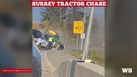 Dramatic ending to a high speed tractor chase in Surrey, BC.