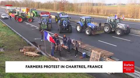Farmers Hang Scarecrows From Bridges During Protests In Chartres, France