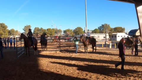 Backstage at The Patriot Vegas 2023. horse and riders warm up for horse barrel racing in Las Vegas