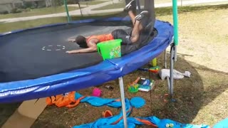 Collab copyright protection - red shirt triple backflip trampoline