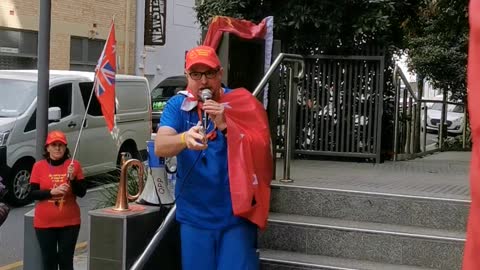 31 August 2022 Doctor William Bay Speaks outside Grace Grace's Newstead Office