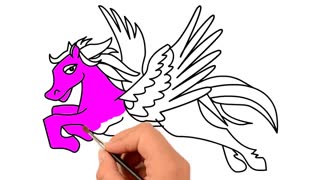 Drawing and Coloring for Kids - How to Draw Flying Horse