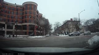 Bicycle Rides Straight Into Car at Icy Intersection