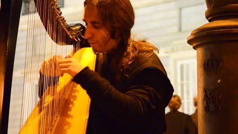 Awe-inspiring harp player in Madrid