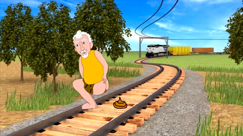 Potty Man stops the high-speed train and escapes in Animation