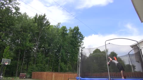 Kid hits 70-foot backflip basketball shot using his legs