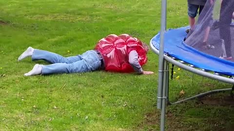 Grandpa Falls Off Trampoline During Sumo Tournament