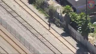 Dangerous Pursuit... Driver Reaches End of the Line on Railroad Tracks... Foot Bail & Chase