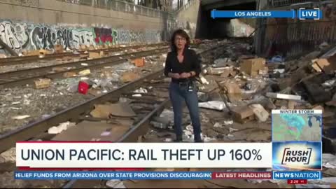 Lawlessness in LA, thieves ransack cargo trains.