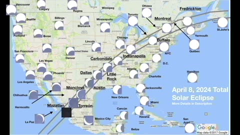 Animazione dell'eclissi solare totale per il Nord America dell'8 aprile 2024 DOCUMENTARIO ovviamente la totalità la vedranno solo in determinate zone del Nord America nelle altre zone solo in parte ovvio,nel resto del mondo non la vedremo
